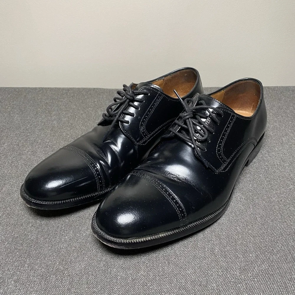 Johnston Murphy Bradford Cap Toe Derby Dress Shoes 10D Sheepskin Black 15-1771